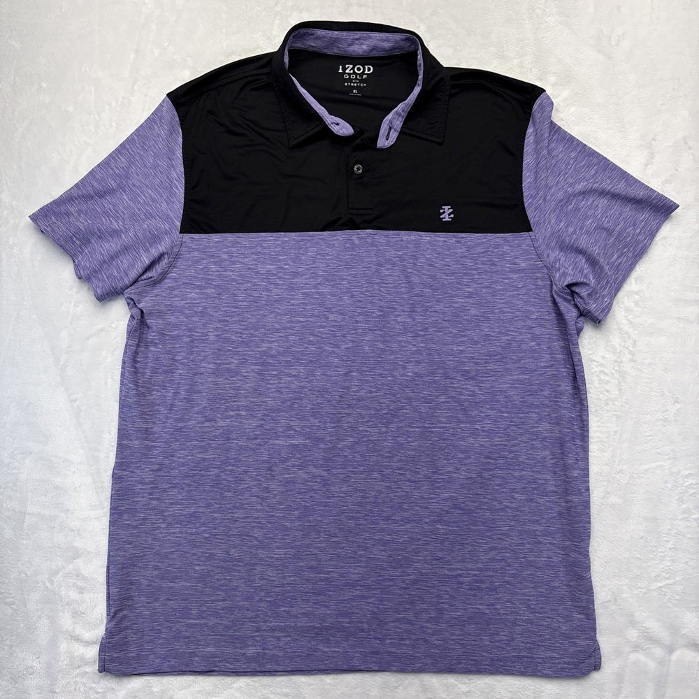 IZOD Golf Stretch Polo XL Black Purple Colorblock Athleisure Performance Shirt